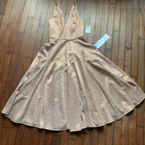 DRESS THE POPULATION Midi Party Dress | Rose Gold | Size XS